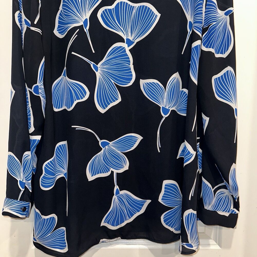 Cabi Blue Ginkgo Leaf Floral Button Blouse XL Long Sleeve Lightweight Travel - Picture 8 of 9